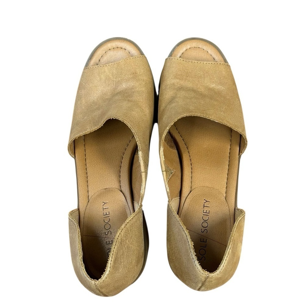 Sole Society Ralimia stacked heel leather slip on shoes in Topanga Tan 7.5 - Picture 9 of 11
